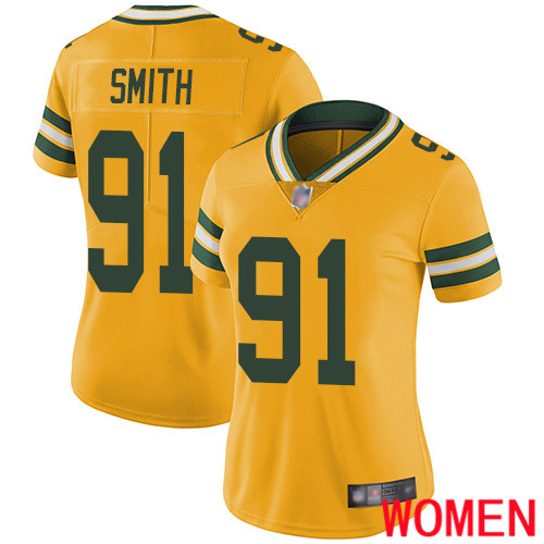 Green Bay Packers Limited Gold Women #91 Smith Preston Jersey Nike NFL Rush Vapor Untouchable->green bay packers->NFL Jersey